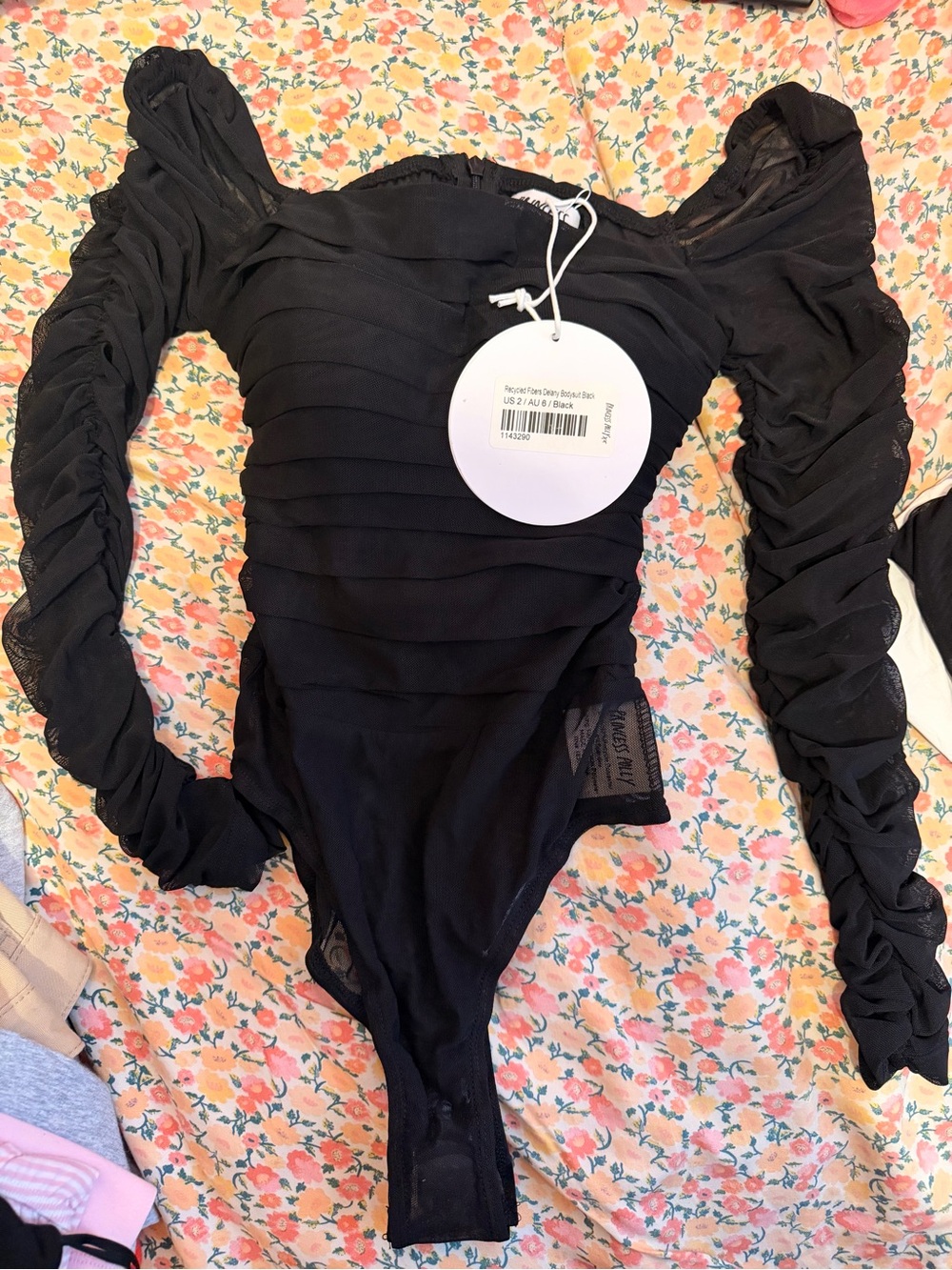 Black One-Piece Bodysuit with Ruching